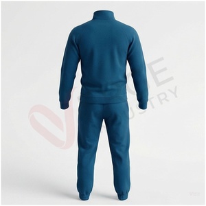 Ensemble de survêtement bleu pour homme, manches longues, col montant semi-zippé, couleur unie, respirant, coupe décontractée, idéal pour l'automne - Product Image 2
