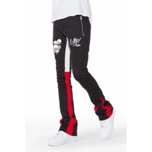 High Quality Men's Black Red Stripe Sweatpants With <b>White</b> Graphic Print Elastic Waist Street Style <b>Joggers</b> For Boys - Product Image 1