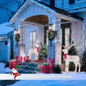 ไฟคริสต์มาสโซลาร์สีขาว 200 LED 2 แพ็ค ความยาว 66 ฟุต ไฟประดับภายนอกกันน้ำ ไฟกระพริบสำหรับตกแต่งคริสต์มาส - Product Image 3