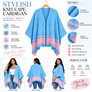 Capa de Sororidad HMR con Logotipo Bordado, Color Azul Claro con Ribete Rosa, Poncho con Bloques de Color, Suéter Antipelusas 100% Acrílico - Product Image 6