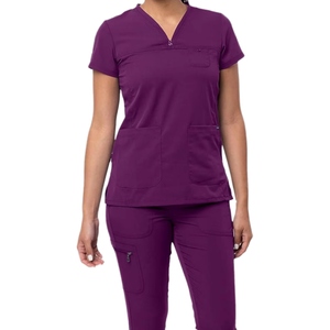 Blusa Médica Morada con Cuello en V y Manga Corta para Mujer, con Bolsillos, Uniformes de Hospital - Product Image 1