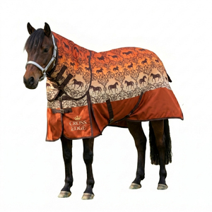 Couverture équestre personnalisée CrossEdge, tapis de cheval 600D Ripstop, couverture anti-mouches pour cheval avec fermeture à double boucle, tapis d'écurie coupe-vent - Product Image 1