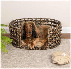 Lit pour animaux de compagnie portable en jacinthe d'eau tissé à la main, écologique, avec coussin amovible et lavable, rembourré en coton, utilisable toute l'année, fabriqué au Vietnam - Product Image 4