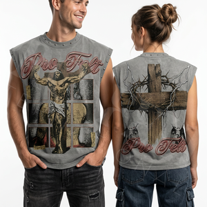 100% Cotton Fashionable Trendy Breathable Sleeveless Tank <b>Top</b> Men Streetwear Distressed Gothic <b>Cross</b> Custom Printed T Shirts - Product Image 2