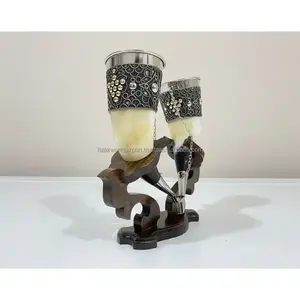 Modern Design Drinking Horn, Medieval Natural Handcrafted Horn With Wooden <b>Stand</b> Medieval Style By Falak World Export - Product Image 3