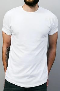 T-shirt décontracté à manches courtes pour homme, col rond, blanc, sérigraphié, anti-boulochage, respirant, en mélange polyester/coton, 120 GSM, écoresponsable - Product Image 3