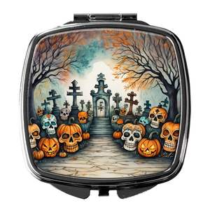 Calaveras Sugar Skulls Spooky Halloween espejo compacto plegable de bolsillo de mano espejo de maquillaje de viaje para mujeres niñas decorativo - Product Image 1