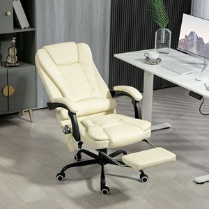 Sedia da Ufficio Contemporanea Bianco Crema a 7 Punti di Supporto, Schienale Alto con Supporto Lombare, Poggiapiedi e Funzione Massaggio per Casa e Ufficio - Product Image 2