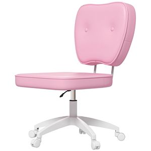 Sedia Direzionale in Pelle PU Rosa, Sedia da Toeletta con Altezza Regolabile, Design Senza Braccioli, Ruote Girevoli, Stile Tradizionale con Supporto Lombare - Product Image 1