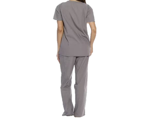 Women's Gray V-Neck <b>Scrub</b> <b>Set</b> With Pockets Hospital Uniforms Cotton Polyester Fabric Premium quality - Product Image 2