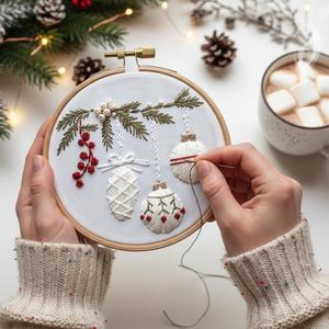 Cerceau de broderie en coton fait main 15 cm, écologique et durable, décoration suspendue pour les fêtes - Product Image 2