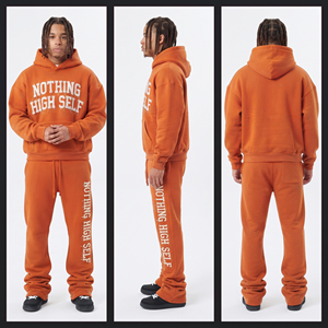 Conjunto Deportivo de Felpa de 400 Gsm con Bordado Desgastado, Sudadera con Capucha y Pantalones Deportivos de Algodón para Hombre, Traje Deportivo de Invierno - Product Image 4