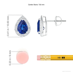 Natural Blue Sapphire Diamond Halo Stud <b>Earrings</b> Pear Shape White Gold <b>Fine</b> Jewelry Screw Back September Birthstone Gift - Product Image 2