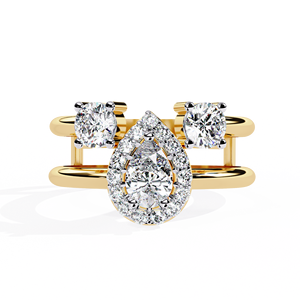Anillo de Compromiso de Oro Amarillo con Diamante Corte Pera y Diamantes Laterales para Mujer, Certificado GIA, Estilo Clásico - Product Image 1