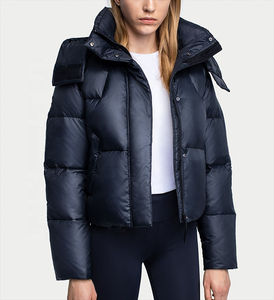 เสื้อแจ็คเก็ตผู้หญิงแบบมีฮู้ด ซิปยาวเต็มตัว บุใยโพลีเอสเตอร์ ทรงพอดีตัว อุ่นหนา สีพื้น ความยาวสั้น เหมาะสำหรับฤดูหนาว - Product Image 5