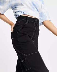 Pantalon cargo taille haute pour femmes grandes tailles, noir, coupe ample, longueur intégrale, coton, style décontracté avec poches, vêtements d'automne - Product Image 2