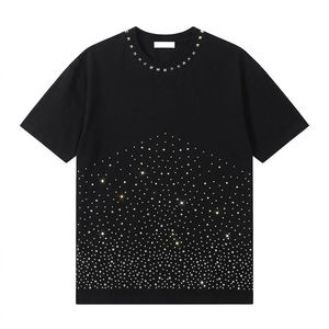 เสื้อยืดแขนสั้นผู้ชายสีดำ ผ้าถักลายทางวิ้งๆ คอกลม ทรงลำลอง ประดับเพชร - Product Image 6