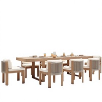 Table de repas extérieure extensible avec 8 chaises latérales en corde tressée