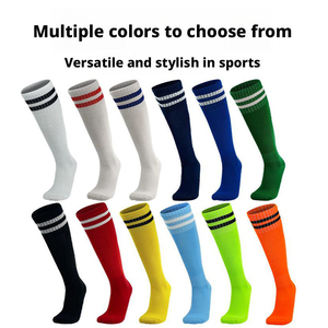 Chaussettes de football mi-hautes rayées respirantes en tricot pour adultes, vêtements de sport, blanc, noir, rouge, jaune, bleu - Product Image 5