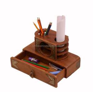 Versatile Wooden Desk Organizer With Compartments For Papers Stationery And Electronics in A <b>Compact</b> Design - Product Image 1