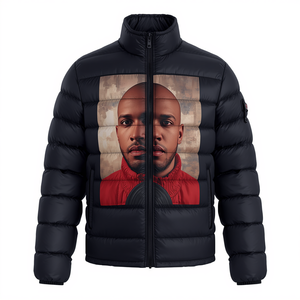 Veste matelassée d'hiver pour homme en polyester, col montant, imperméable, coupe-vent, décontractée, coupe ajustée, noire, à capuche, fermeture éclair, taille standard - Product Image 4