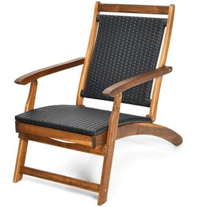 Sillón Plegable con Reposapiés Retráctil y Marco de Madera de Acacia para Patio, Muebles de Ratán con Diseño Elegante - Product Image 1