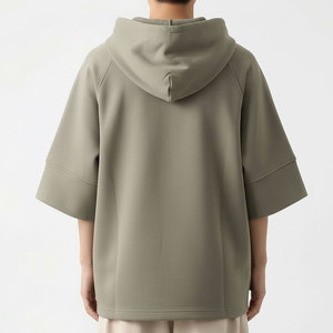 Custom Oversized Short Sleeve Hoodie <b>Men</b> Streetwear Drop Shoulder Kangaroo Pocket Blank Hoodie Manufacturer - Product Image 2