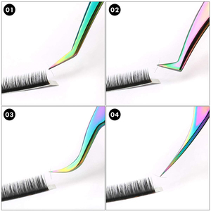 Ensemble de pinces à cils à pointe incurvée en titane multicolores, 4 pièces, pinces à cils pour l'épilation, finition miroir - Product Image 5
