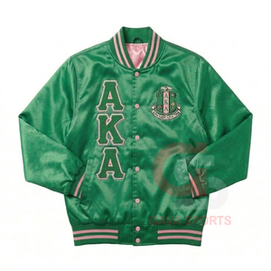 Greek Letters AKA Hot Selling womens Trending Custom Line green pink satin and Personalized Embroidered Sorority Custom <b>Jacket</b> - Product Image 1
