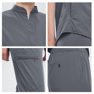 Ensemble de blouses médicales sans manches pour femmes, col montant, pantalon jogger, taille élastique avec cordon de serrage, uniforme d'infirmière avec poches - Product Image 6