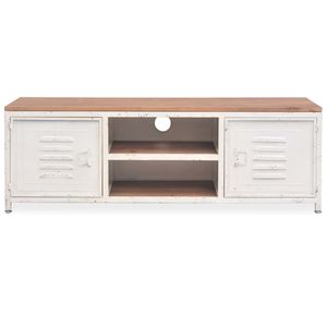 Petit meuble TV en acier galvanisé durable blanc et brun et en bois de sapin massif - Product Image 3