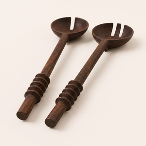 ชุดช้อนส้อมไม้กระถินณรงค์ทำมือ  ช้อนและส้อมรักษ์โลก  ลายไม้ธรรมชาติ  สำหรับเสิร์ฟอาหารที่บ้านและร้านอาหาร - Product Image 1