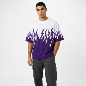 T-shirt ample et oversize pour homme, imprimé en relief, 100 % coton tricoté épais 240 g, streetwear, motif graphique avant, décontracté - Product Image 1