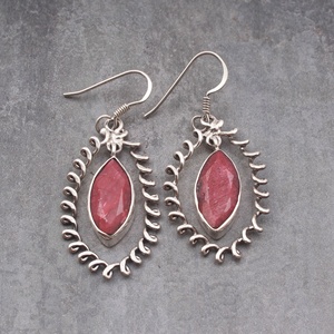 925 Sterling <b>Silver</b> Natural Ruby Marquise Drop <b>Dangle</b> <b>Earrings</b> Handmade Gemstone Boho Statement <b>Earrings</b> for Women - Product Image 1