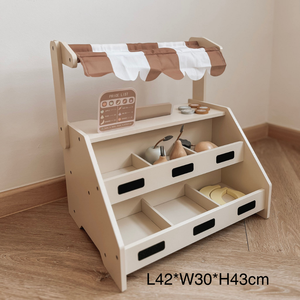 Puesto de Mercado de Juguete de Madera Natural para Niños, Juego de Imitación Ecológico y Sostenible, Juguete de Tienda de Comestibles, Color Beige, Venta al por Mayor en Vietnam - Product Image 2
