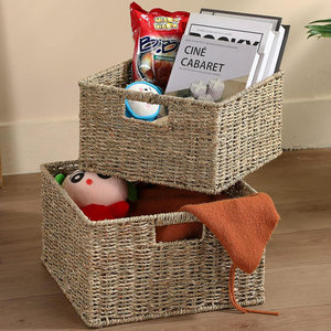 Organizing Decorative Woven Seagrass <b>Baskets</b> for Storage with Carrying <b>Handles</b>-Set of 2 <b>Wicker</b> Storage <b>Baskets</b> - Product Image 6