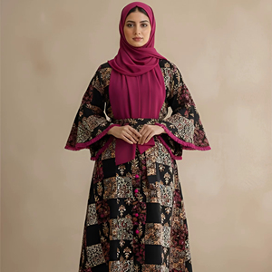 Abaya longue en coton faite à la main de haute qualité, à manches longues, col évasé, coupe ample, respirante, pour tenue décontractée ou de fête, multi-usages, vente en gros - Product Image 1