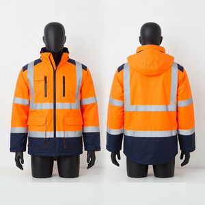 Veste en cuir noire réfléchissante à capuche en toile de polyester lavée 300 GSM très résistante avec panneau arrière en X et boutons personnalisés, service OEM - Product Image 1