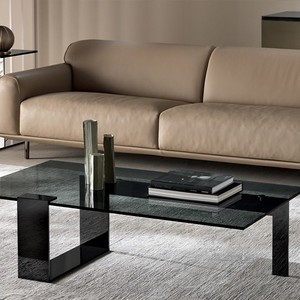 Luxury Tempered Glass <b>Coffee</b> <b>Table</b> with Geometric <b>White</b> Metal Frame Modern Rectangle Cocktail <b>Table</b> - Product Image 1