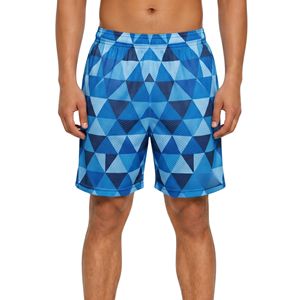Shorts en maille pour homme, coupe ample, bleu, motif géométrique triangulaire, respirant, séchage rapide, 100% polyester, shorts décontractés athlétiques - Product Image 1