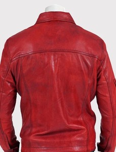 เสื้อแจ็คเก็ตหนังสีแดงสำหรับผู้ชายที่เหมาะกับฤดูหนาว - Product Image 2