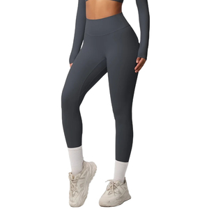 Leggings de Yoga de Cintura Alta y Color Sólido con Detalle Fruncido, Cintura Elástica, Estiramiento en Cuatro Direcciones, Pantalones Sin Costuras de Run Apparel - Product Image 4