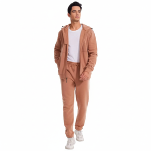 Ensemble de survêtement à capuche pour homme, beige uni, sweat-shirt et pantalon de jogging longs, streetwear décontracté, respirant, 100% coton - Product Image 5