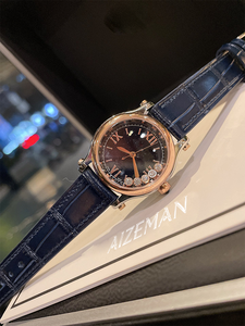 Montre de luxe haut de gamme 30 mm, cadran ciel étoilé, diamants flottants, bracelet en cuir de crocodile bleu, acier inoxydable 316, montre-bracelet élégante V2 - Product Image 6