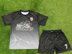 Ensemble de maillots de football Lady Outlaw sublimés, dégradé noir-gris, anti-humidité, uniformes sportifs pour femmes, manches courtes, toutes saisons - Product Image 1