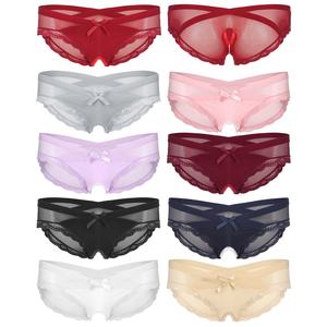 <strong>Mens</strong> See-Through <strong>Crotchless</strong> Briefs Low Rise Lace Trim Underpants Sissy Underwear Tight <strong>Panties</strong> - Product Image 2