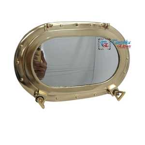 Espejo Decorativo de Pared con Forma de Ojo de Buey Rectangular de 15 Pulgadas, Hecho a Mano, de Aluminio Chapado en Oro, Estilo Náutico Art Deco, Ligero - Product Image 3