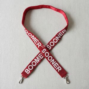 Sangle de sac à main en toile de polyester brodée de perles rouge cramoisi et blanc Boomer Sooner avec clip doré, accessoire de sac à bandoulière OEM - Product Image 1