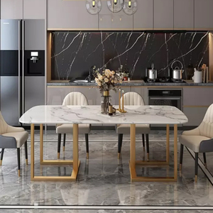 Rectanglur Dining Tables With <b>Marble</b> <b>Top</b> Luxury Dining Table 6 Seater Metal Dining Table With White <b>Marble</b> <b>Top</b> - Product Image 4