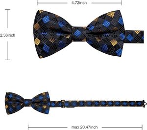 Nœud Papillon Pré-Noué à Carreaux pour Homme en Polyester – Tenue Formelle – Motif Bleu, Or, Noir – Accessoire de Mode Durable - Product Image 2